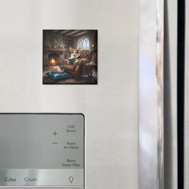 Íman Corgi lê para gato (In Situ (Fridge))