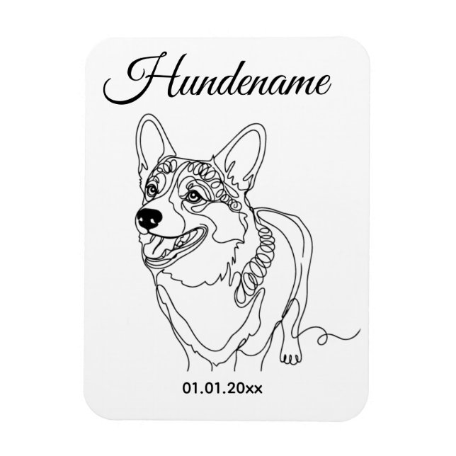 Íman Corgi Line Art personalized dog (Vertical)