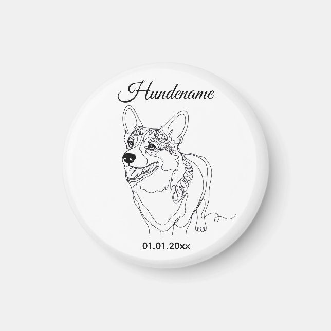 Íman Corgi Line Art personalized dog (Frente)