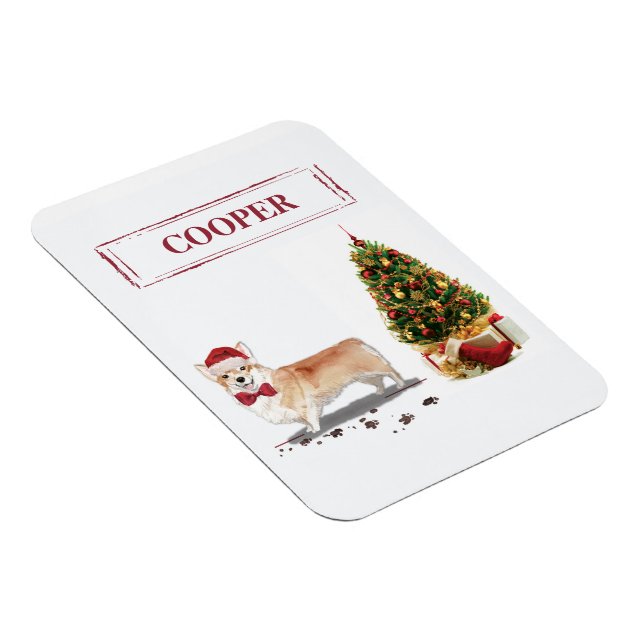 Íman Corgi Natal Divertido Cachorro com Árvore (Lado Direito)