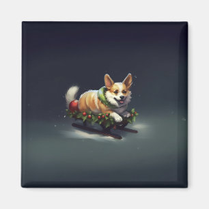 Íman Corgi Natal Inverno de Neve