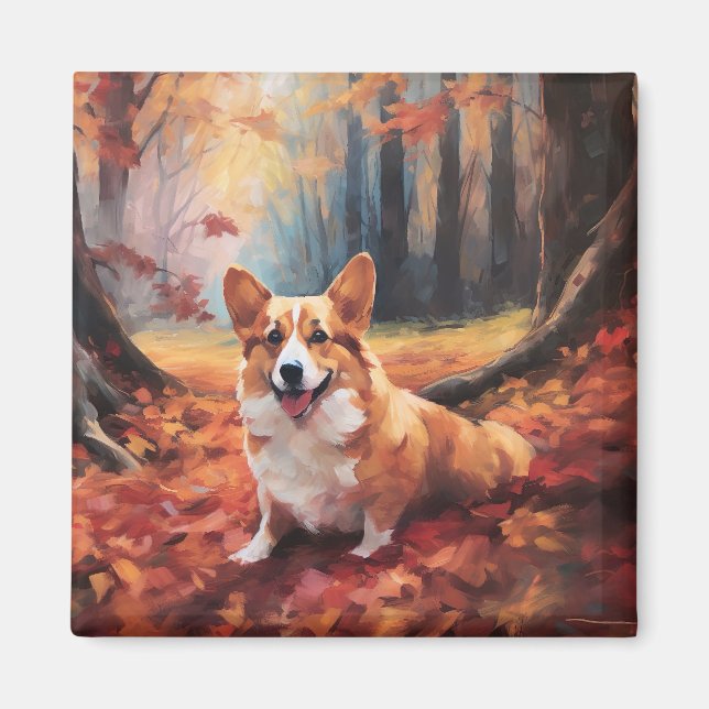 Íman Corgi no Outono Folhas Caídas Inspiram (Frente)