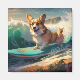 Íman Corgi  Pintura de Surf na Praia