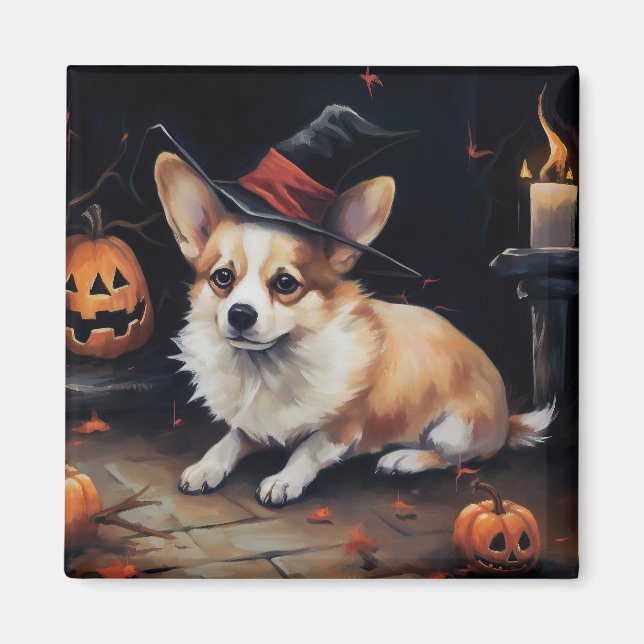 Íman Corgi Pumpkins Halloween Scary (Frente)