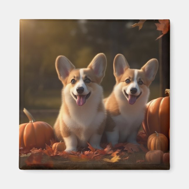 Íman Corgi Puppy Autumn Delight Pumpkin (Frente)
