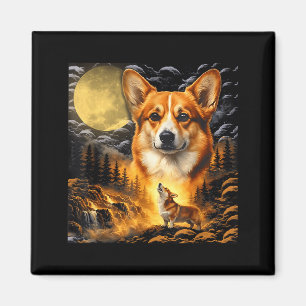 Íman Corgi uivando para a lua, lua vintage anos 90 anim