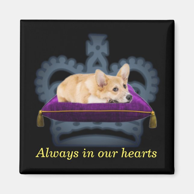 Íman Coroa de almofada Rainha Corgi personalizável (Frente)