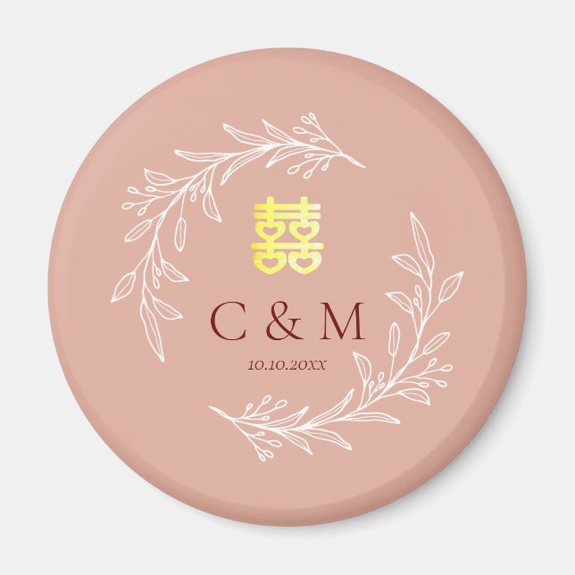 Íman Coroa de folhas de rosa empoeirada boho para casam (Frente)