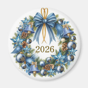 Íman Coroa de Natal Azul e Dourada Personalizável