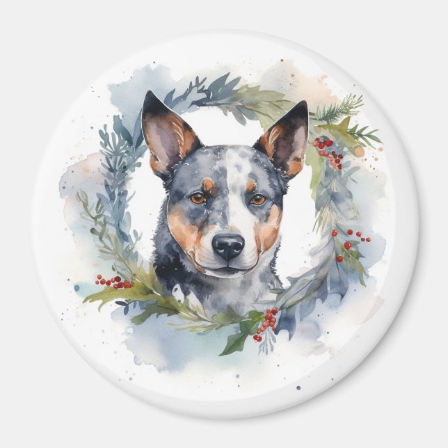 Íman Coroa de Natal Blue Heeler Festiva Pupila (Frente)
