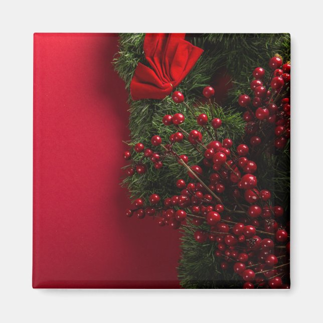 Íman coroa de natal com bagas vermelhas (Frente)