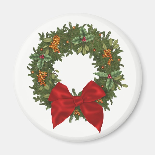 Íman Coroa de Natal de Azevinho Festivo (Frente)
