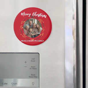 Íman Coroa de Natal vermelha simples Foto nome da famíl
