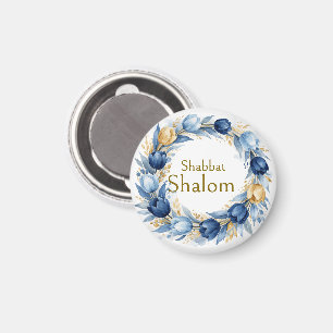 Íman Coroa de Ouro Azul, Shabbat Shalom Aquarela Glam