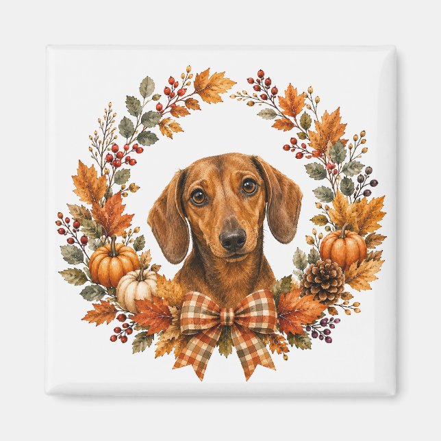 Íman Coroa de Outono de Dachshund (Frente)