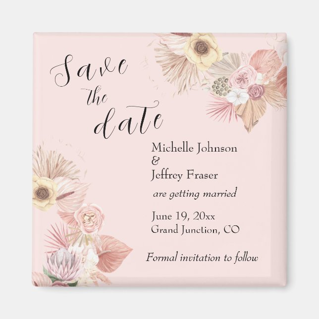 Íman Coroa Floral Boêmia Rosa Salvar Data Ímã (Frente)