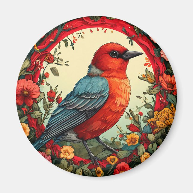 Íman Coroa Floral de Pássaro Decoração da Natureza. 🐦 (Frente)