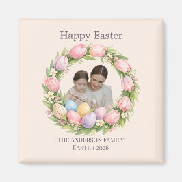 Íman Coroa Floral e Foto da Família Páscoa Personalizad