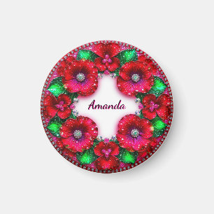 Íman Coroa Floral Redonda com Joias Vermelhas e Verdes