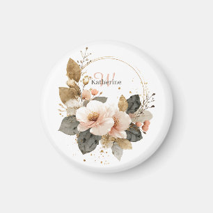 Íman Coroa Floral Rosa e Dourada Elegante, Nome Persona