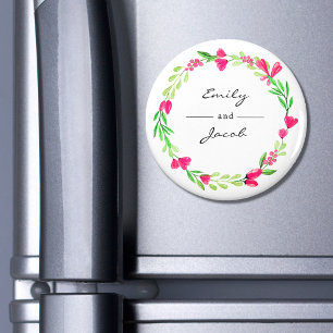 Íman Coroa Floral Rosa Elegante Nome Branco do Casal