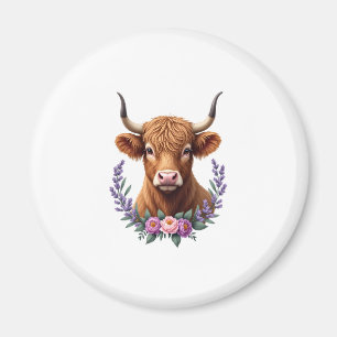 Íman Coroa Floral Vintage Vaca Highland Fofa Rústica Lo