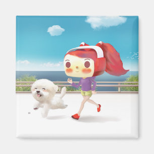 Íman Correndo com Cachorro pelo Mar