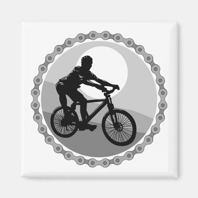 Íman corrente de bicicleta de montanha em tons de cinza (Frente)