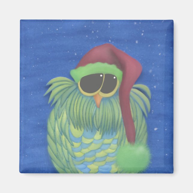 Íman Coruja Adorável com Papai Noel (Frente)