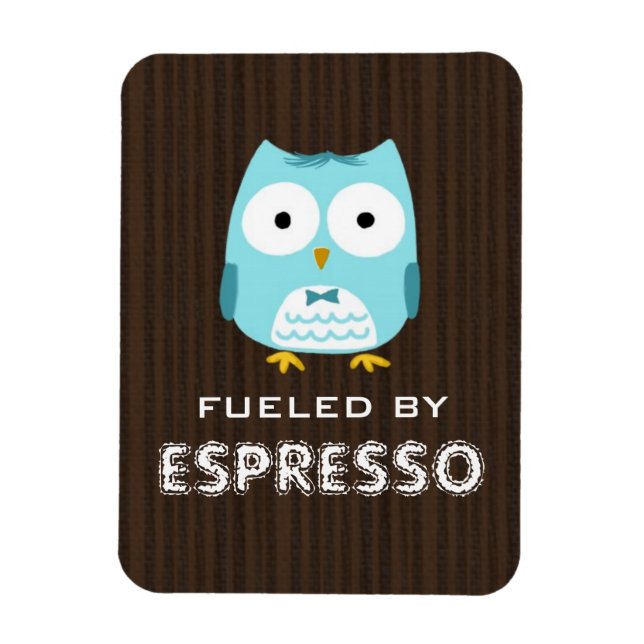 Íman Coruja Azul Alimentada pela Espresso (Texto Person (Vertical)