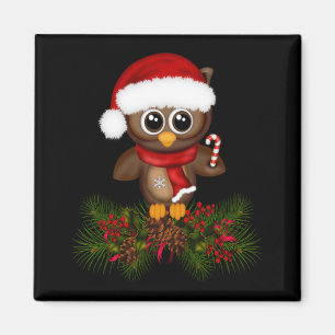 Íman Coruja bonito do Natal no ímã do ramo do pinho