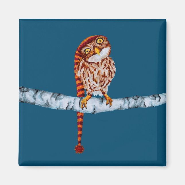 Íman Coruja-branca no Boné de estoque (Frente)