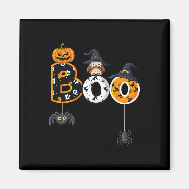 Íman Coruja de Halloween com aranhas de bruxa (Frente)