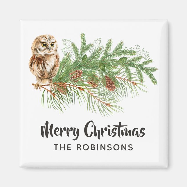 Íman Coruja de Natal com Aquarela (Frente)