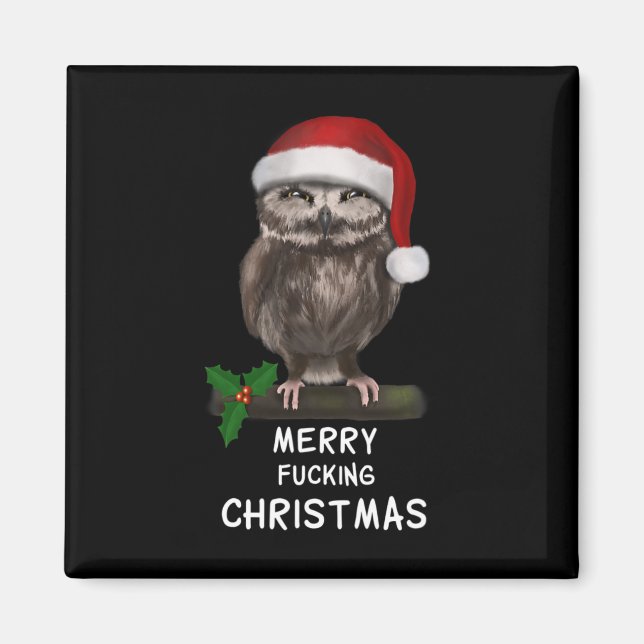 Íman Coruja de Natal feliz (d010-0514a) (Frente)