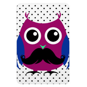 Íman Coruja engraçada retro com bigode do guiador