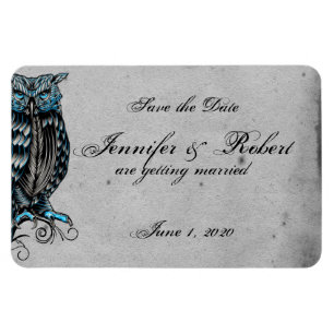 Íman Coruja Gótica Azul Posh Casamento Salve Data