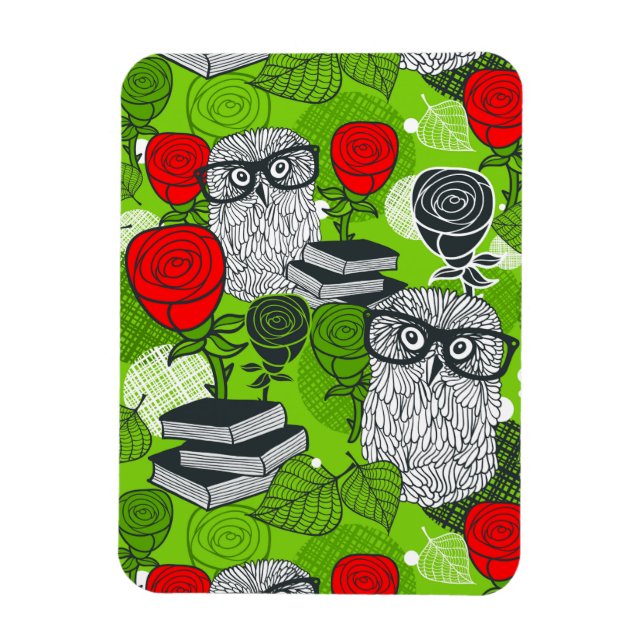 Íman Coruja nas rosas vermelhas (Vertical)