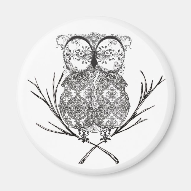 Íman Coruja rico, Preta e Branca (Frente)