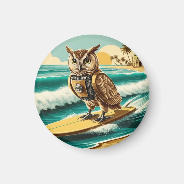 Íman Coruja-robô venenosa surfando na praia (Frente)