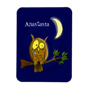 Íman Coruja triste com lágrimas e lua sem seu desenho