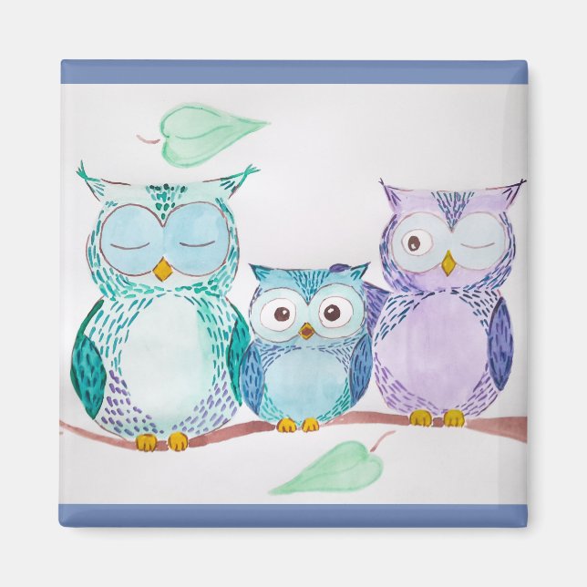 Íman Corujas de ímã aquarela, decoração caseira fofa (Frente)
