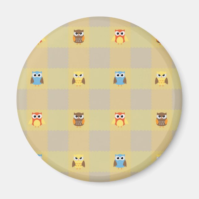 Íman Corujas Lindas em Fundo Bege e Amarelo (Frente)