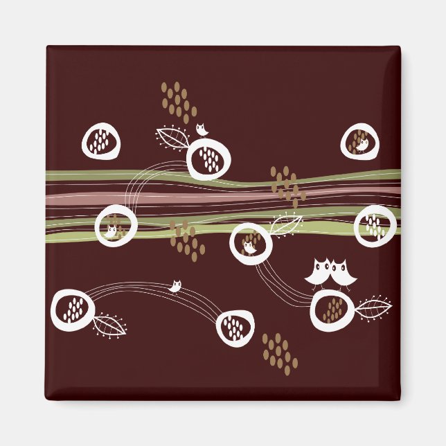 Íman Corujas Retro Familiares Bonitas Stripes Quimética (Frente)