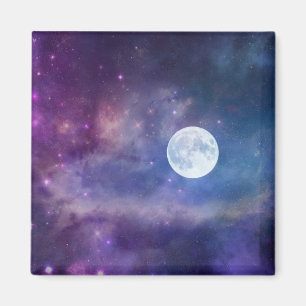 Íman Cosmos, lua de cheio e estrelas cintilantes,