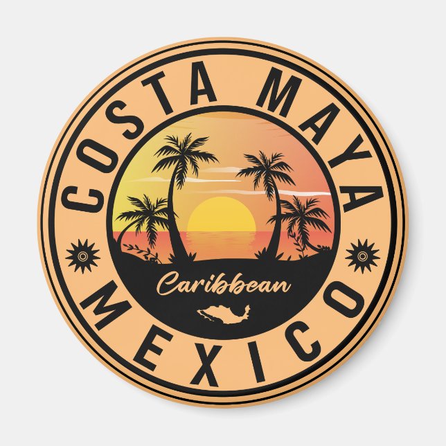 Íman Costa Maya México Retro Sunset Souvenirs Palm Tree (Frente)