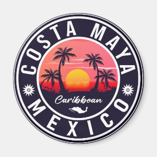 Íman Costa Maya México Retro Sunset Souvenirs Palm Tree