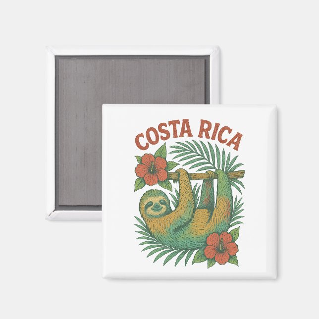 Íman Costa Rica Preguiça Tropical Colorida (Front/Back)