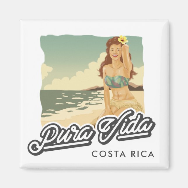 Íman Costa Rica Pura Vida Girl no Surf da praia (Frente)