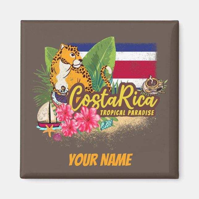 Íman Costa Rica retro grande bandeira de colheita de ga (Frente)